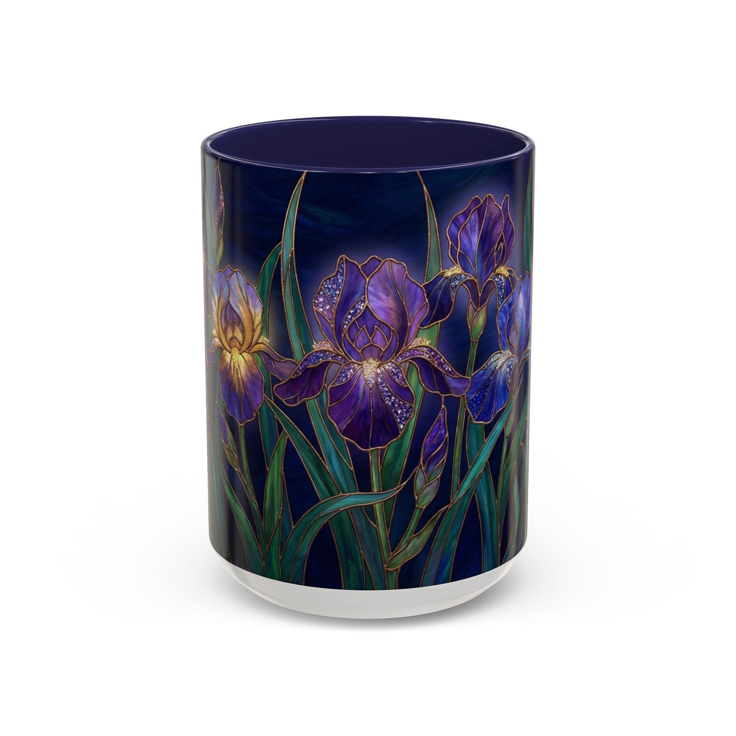 Iris Floral Accent Coffee Mug — Stained Glass Design 11/15oz - 14572