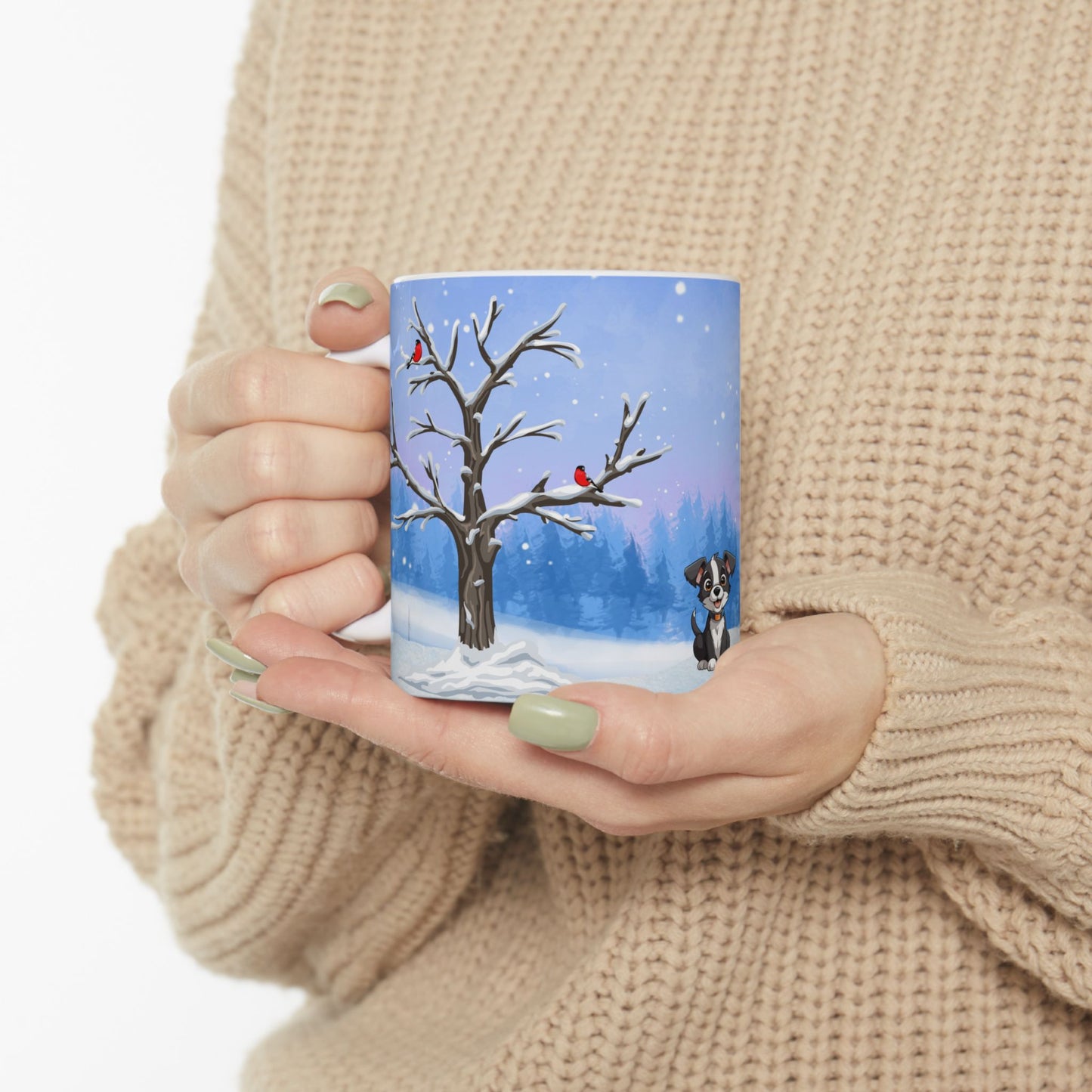 Winter Tree, Snowman & Puppy - Ceramic Mug, (11oz, 15oz) - 10398