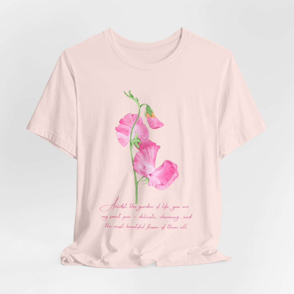 Sweet Pea Floral T-Shirt, Pink Watercolor Flower Graphic Tee - 14962