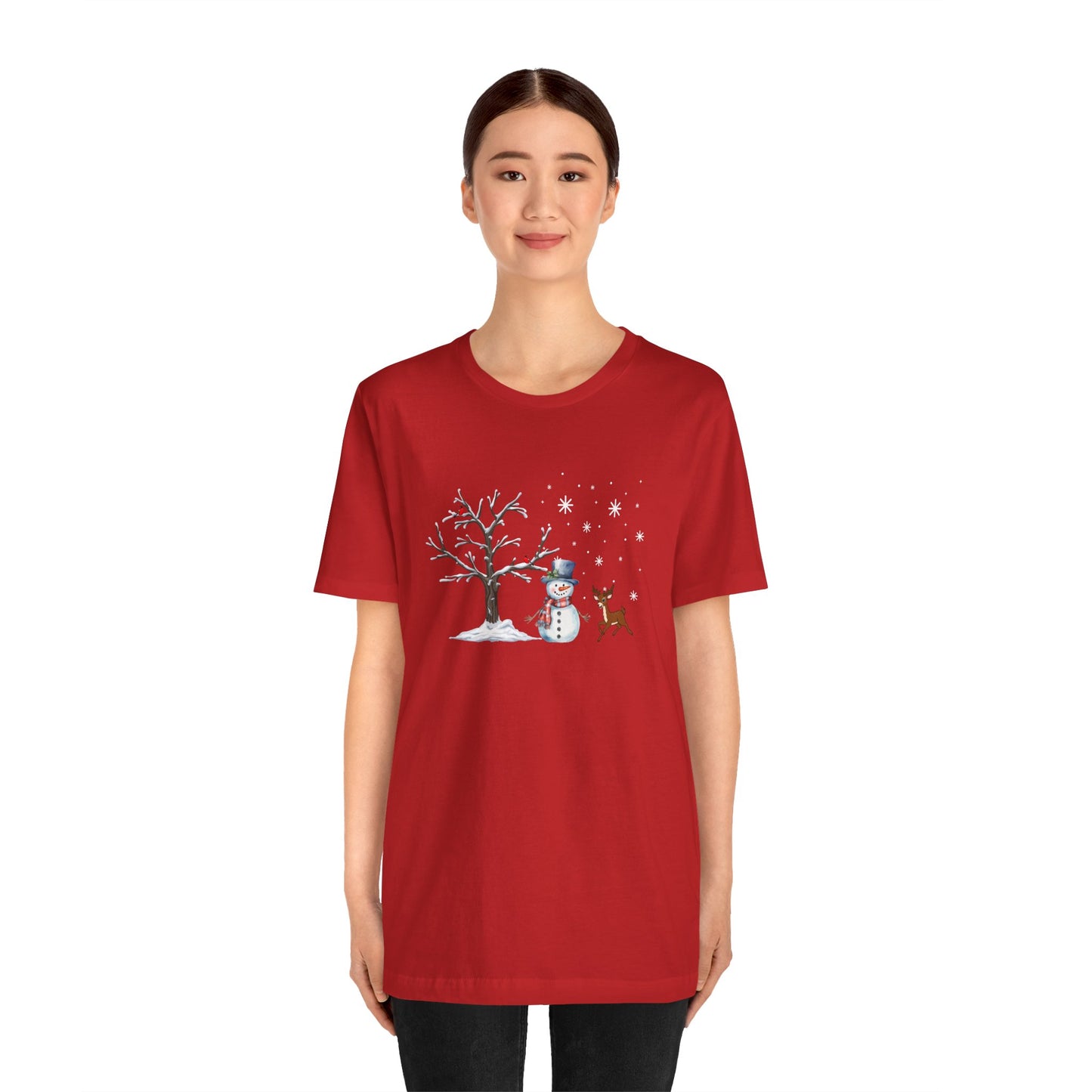 Snowman with Twinkle - Unisex Jersey Short Sleeve Tee