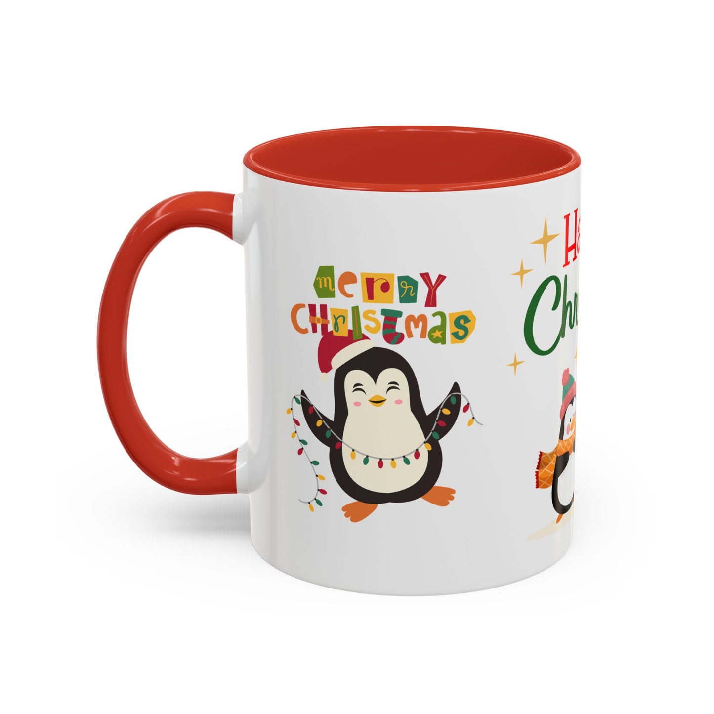 Penguins, Merry Christmas - Accent Coffee Mug (11, 15oz)