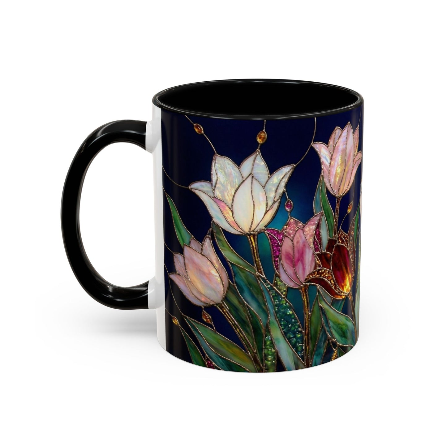 Tulip Floral Art Accent Coffee Mug — Stained Glass Design (11/15oz) - 14592