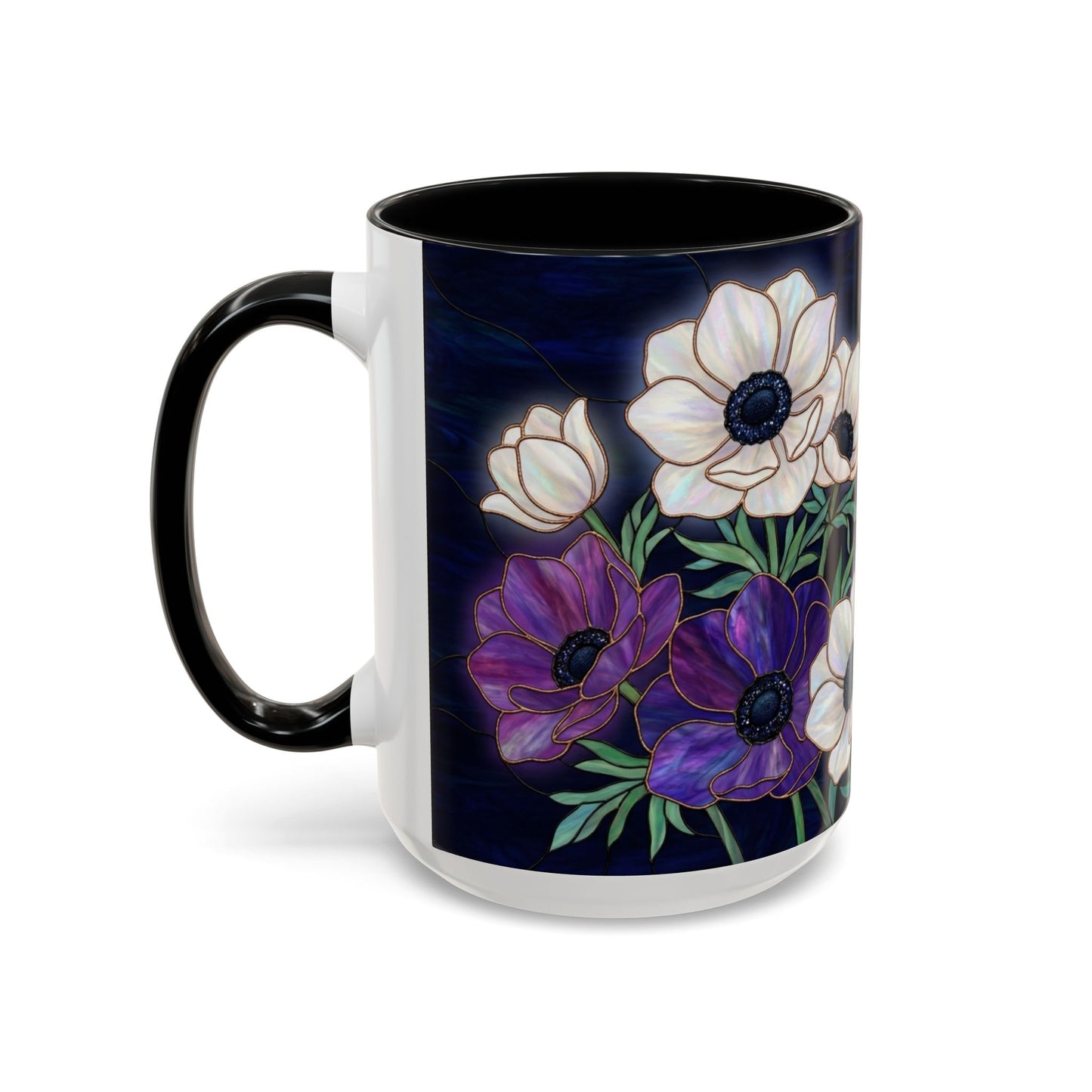 Floral Anemone Accent Coffee Mug — Stained Glass Design 11/15oz - 14552