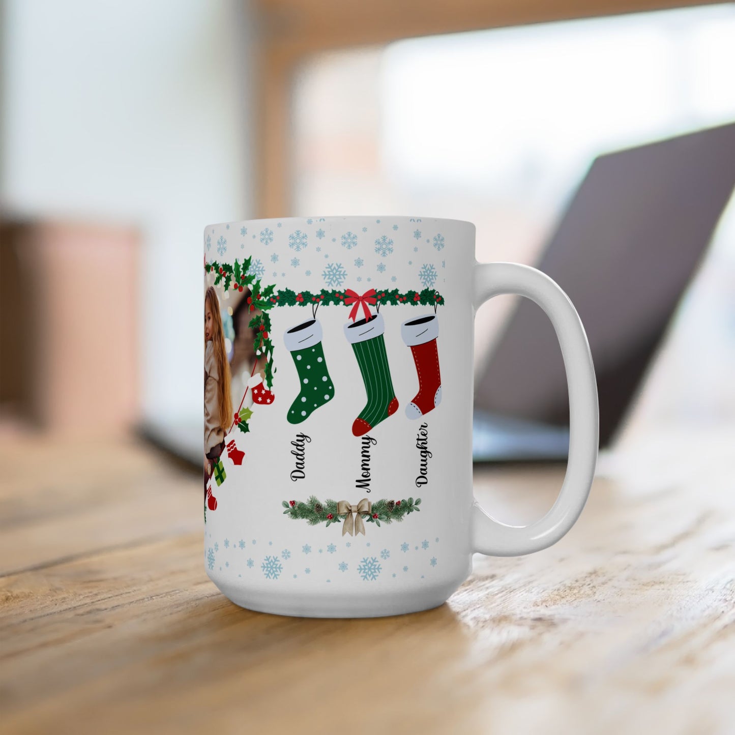 Christmas, Family Photo, Customizable - Ceramic Mug, (11oz, 15oz)