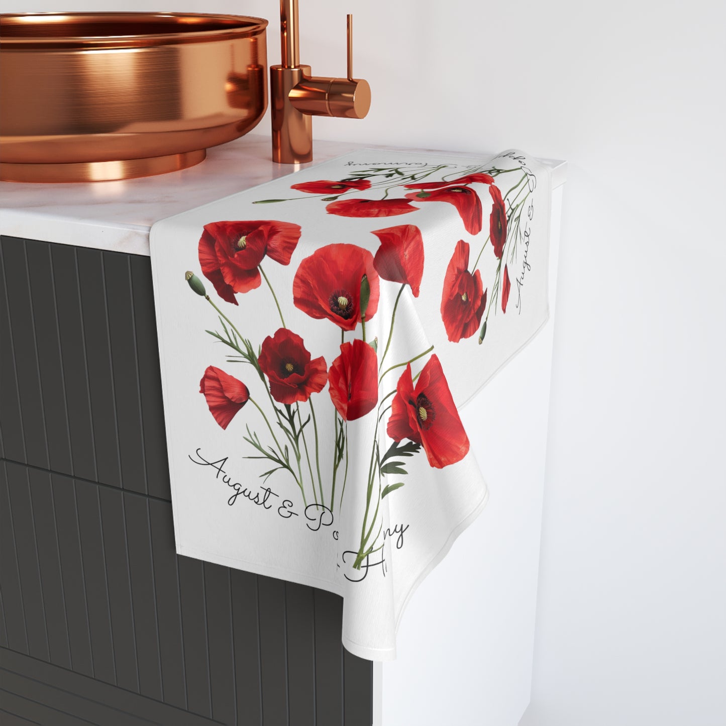 Happy Birthday August, Poppy - Hand Towel