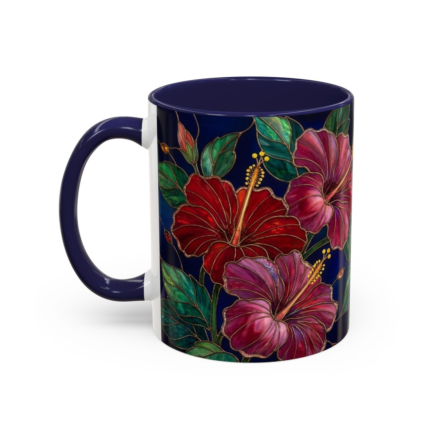 Hibiscus Bloom Accent Coffee Mug — Stained Glass Design  11/15oz - 14569