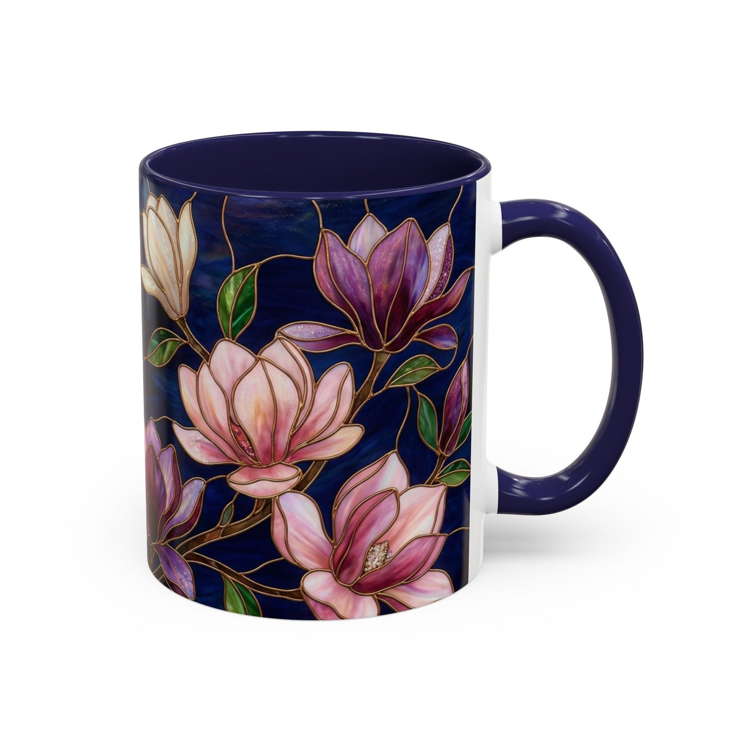 Magnolia Floral Accent Coffee Mug — Stained Glass Design (11/15 oz) - 14577