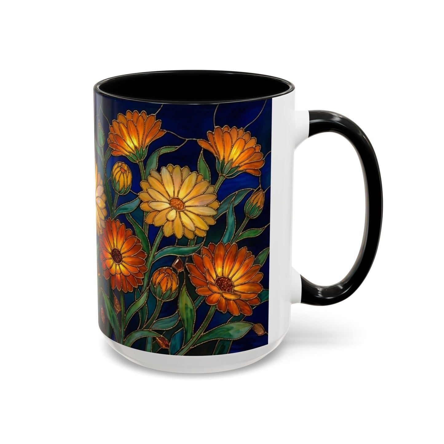 Calendula Accent Coffee Mug — Stained Glass Design (11/15oz) - 14549