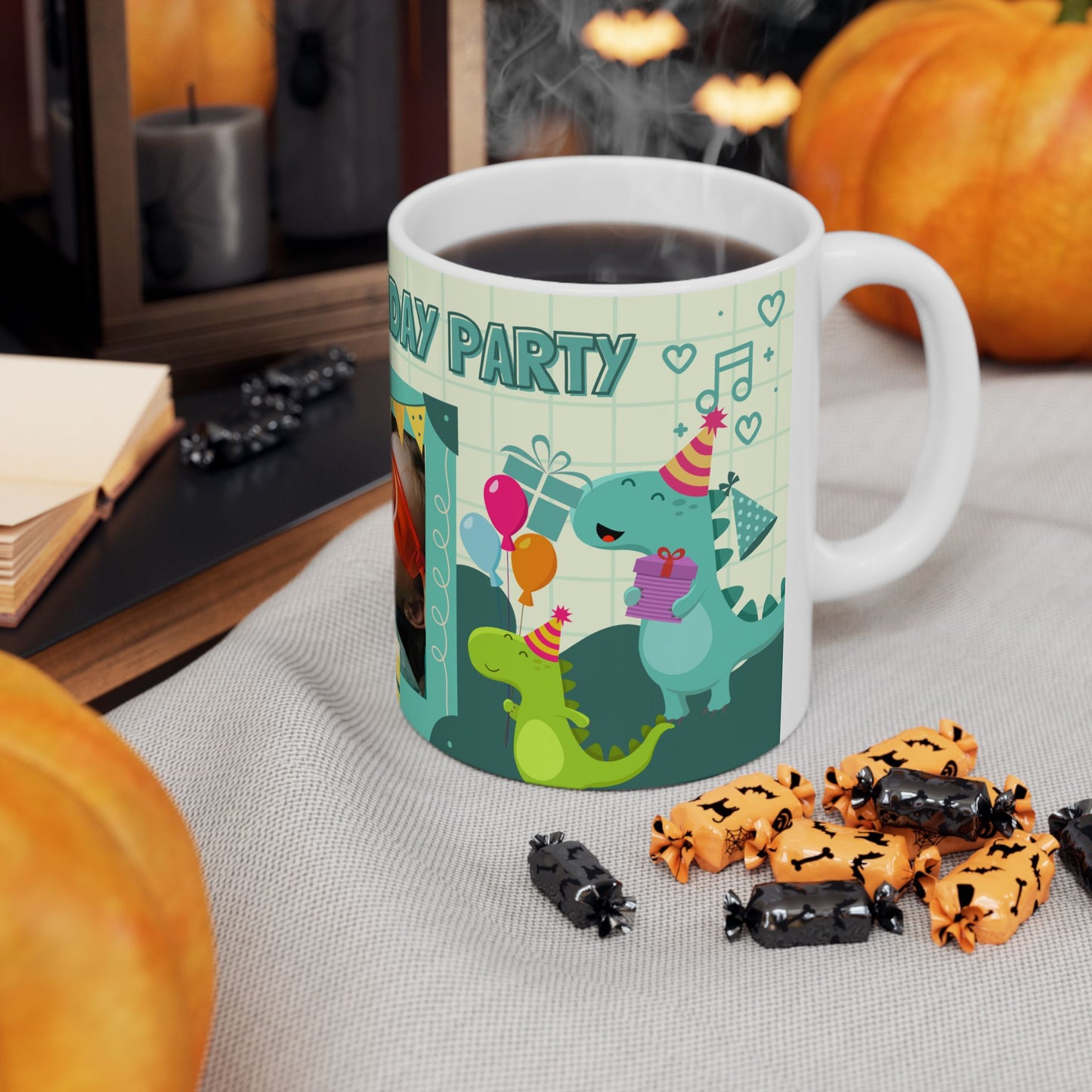 Birthday Party Dino Mug, Fun Kids Mug, Celebration Drinkware, Dinosaur Gift, Party-Themed Ceramic - 14000