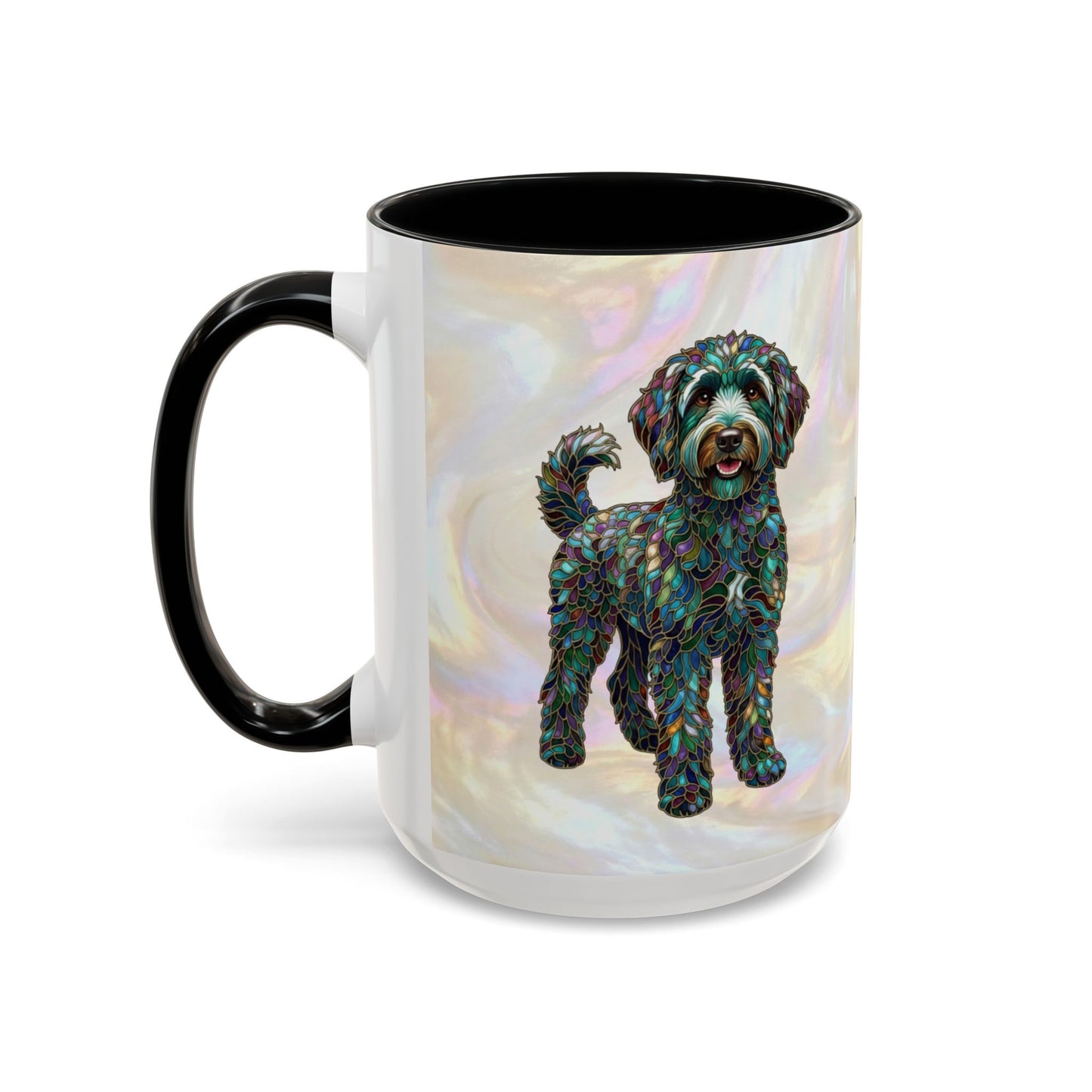 Personalized Labradoodle Dog Mug — Custom Name Accent Coffee Mug (11/15 oz) with Stained Glass Art - 14526