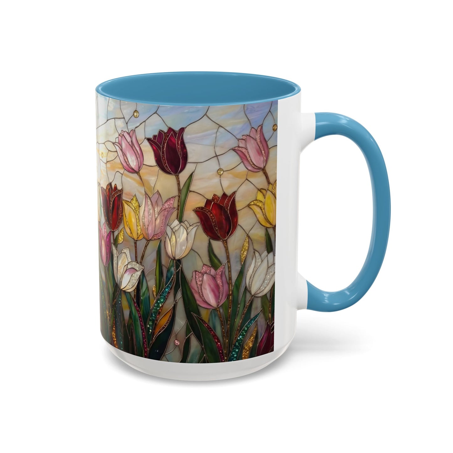 Tulip Stained Glass Accent Coffee Mug — Floral Spring Tea & Coffee Cup (11/15oz) - 14525