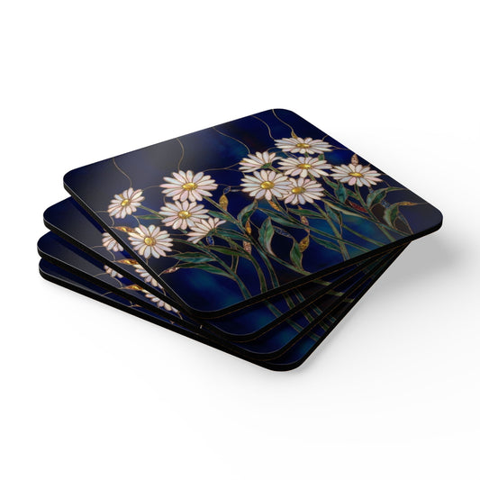 Daisy Floral  Cork Coaster Set – Vintage Bouquet Drink Coasters (4-Pack) - 14614