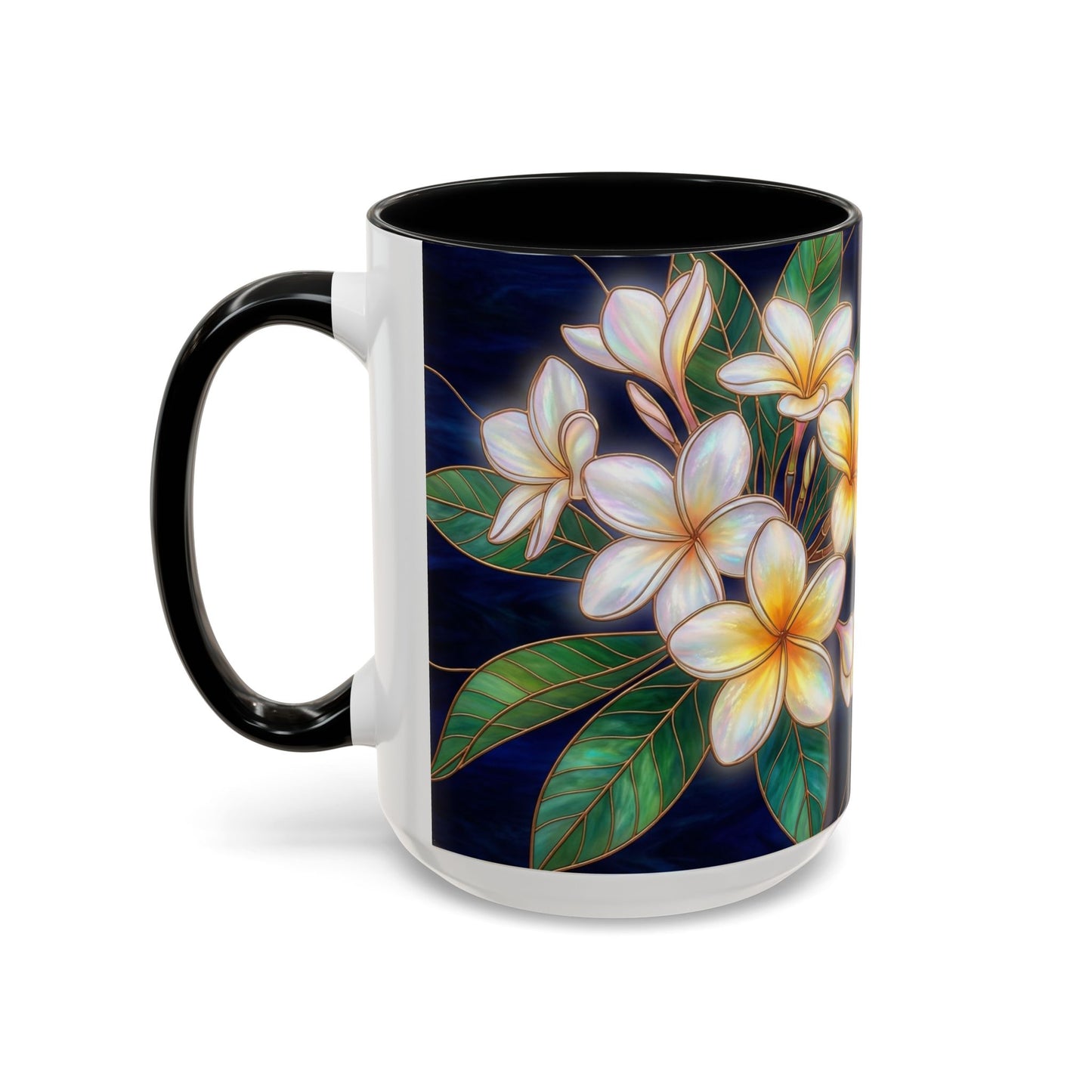Plumeria Floral Accent Mug —  Stained Glass Design (11/15oz) - 14545