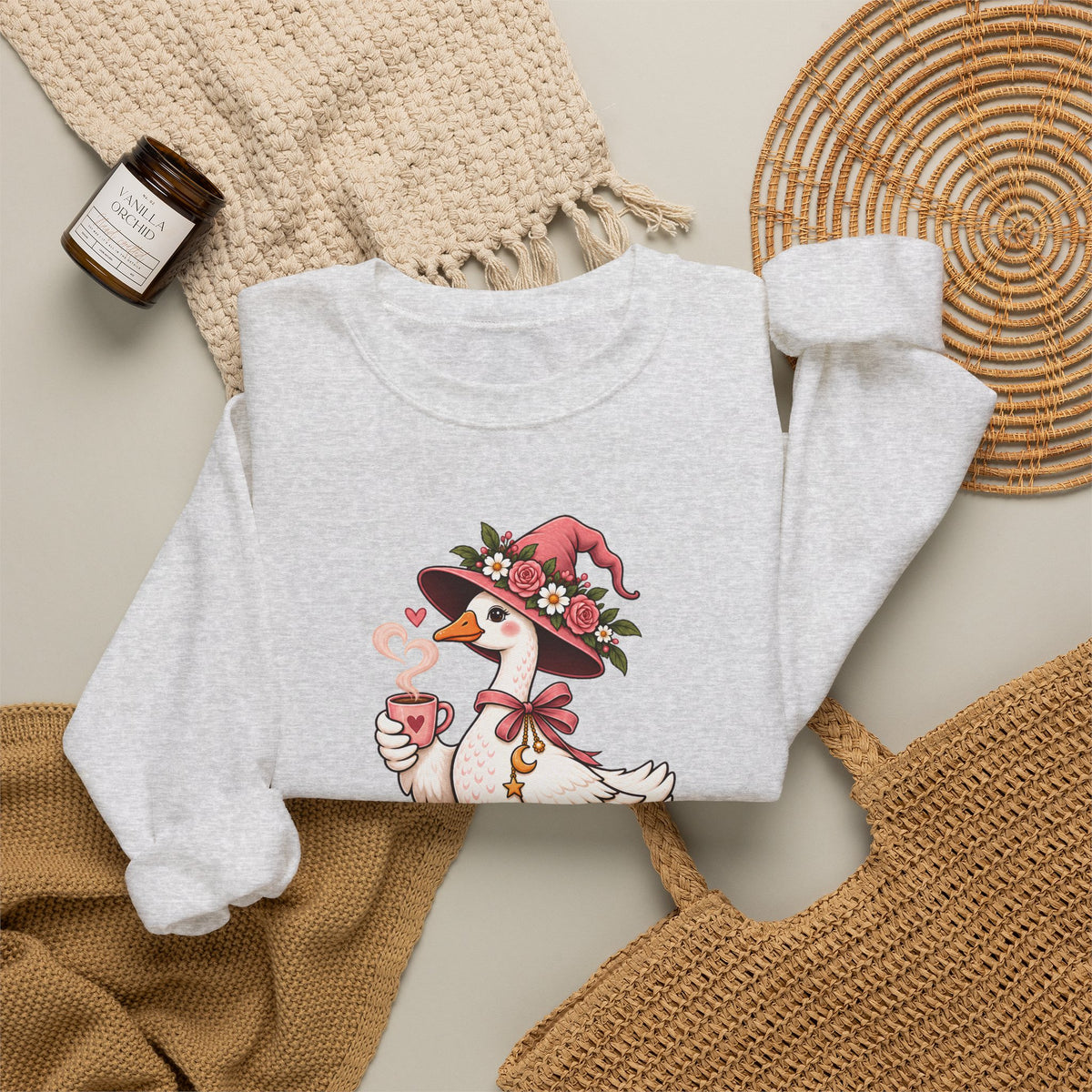 Pretty Little Goose Witch Sweatshirt, Cute Floral Halloween Crewneck - 14532