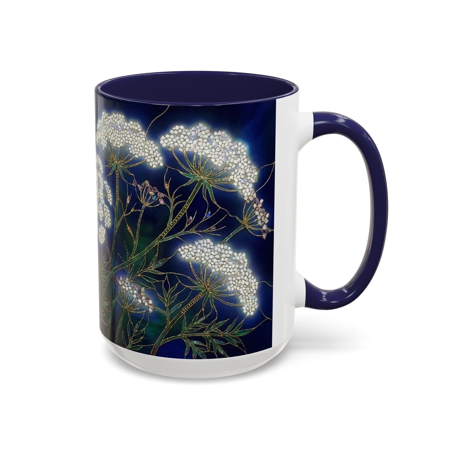 Queen Anne's Lace Floral Coffee Mug — Stained Glass Design (11/15oz) - 14583
