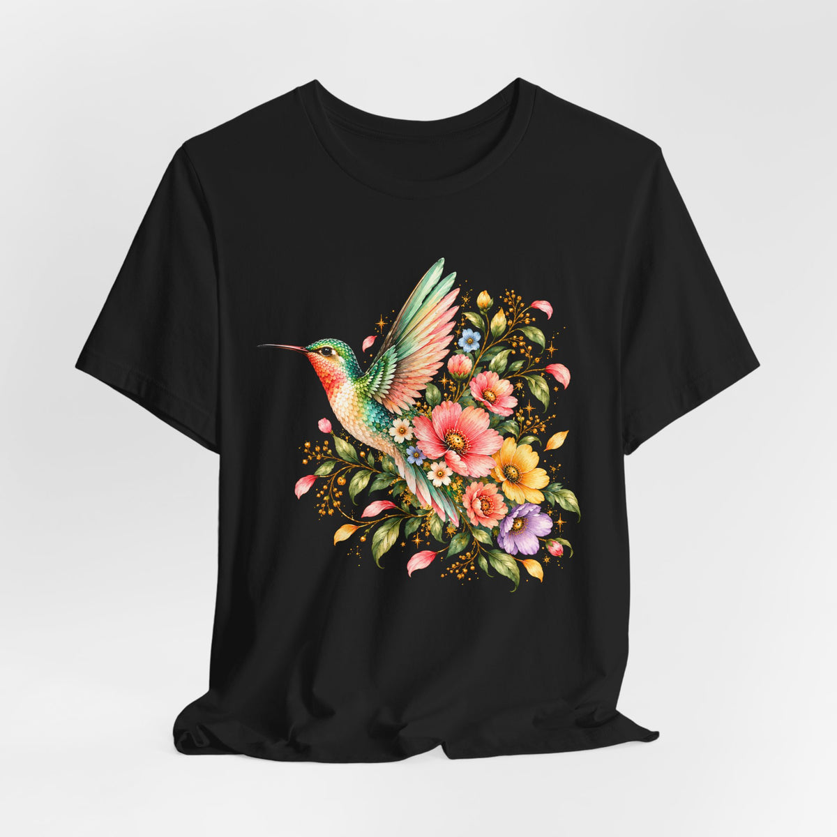 Colorful Hummingbird Floral T-Shirt, Nature Lover Tee - 14516