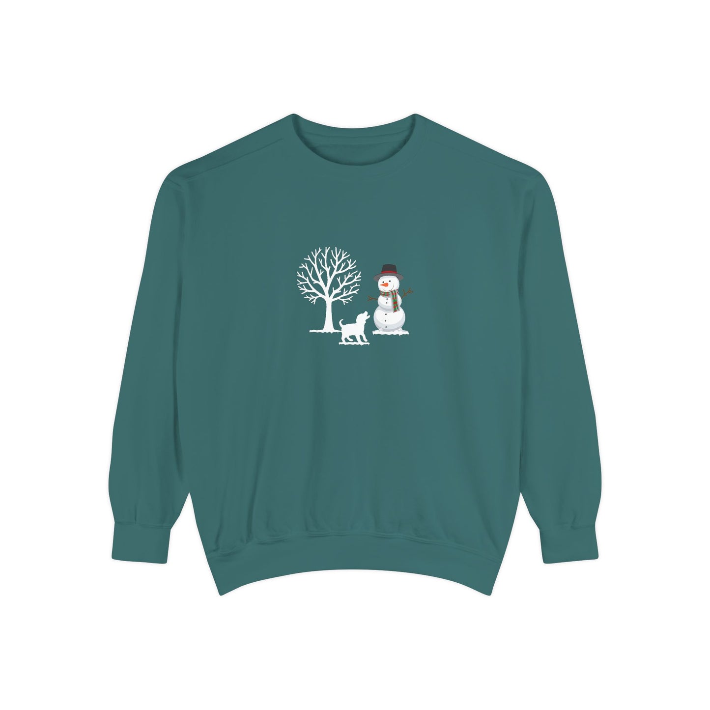 Winter Tree, Snowman, Puppy - Unisex Garment-Dyed Sweatshirt - 10261