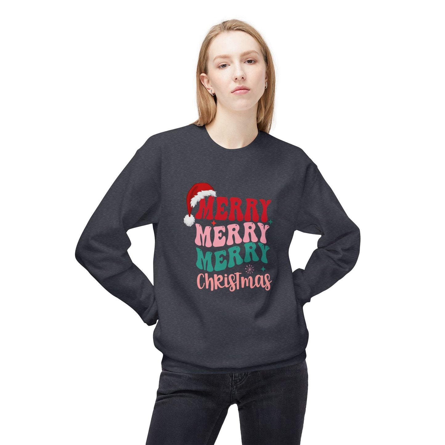 Merry, Merry, Merry Christmas - Unisex Midweight Softstyle Fleece Crewneck Sweatshirt - 10471