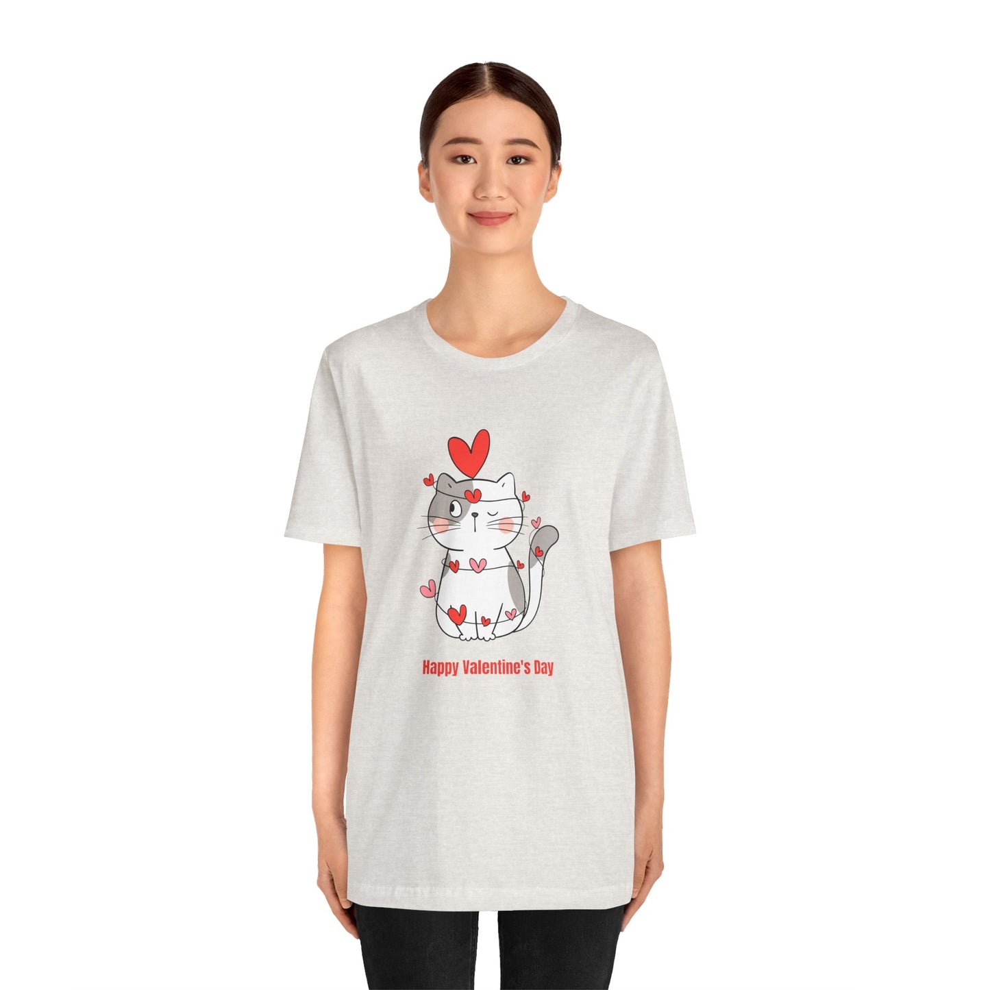 Cute Cat, Happy Valentine's Day - Unisex Jersey Short Sleeve Tee - 11359