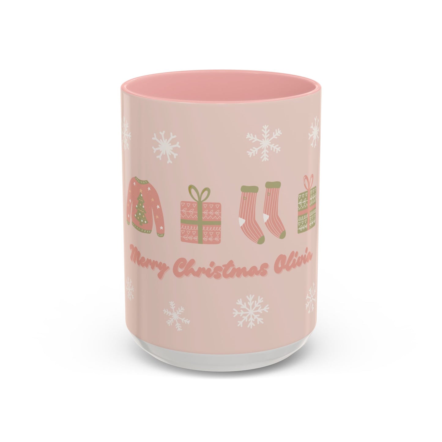 Merry Christmas Olivia, Name Customizable - Accent Coffee Mug (11, 15oz) - 11095