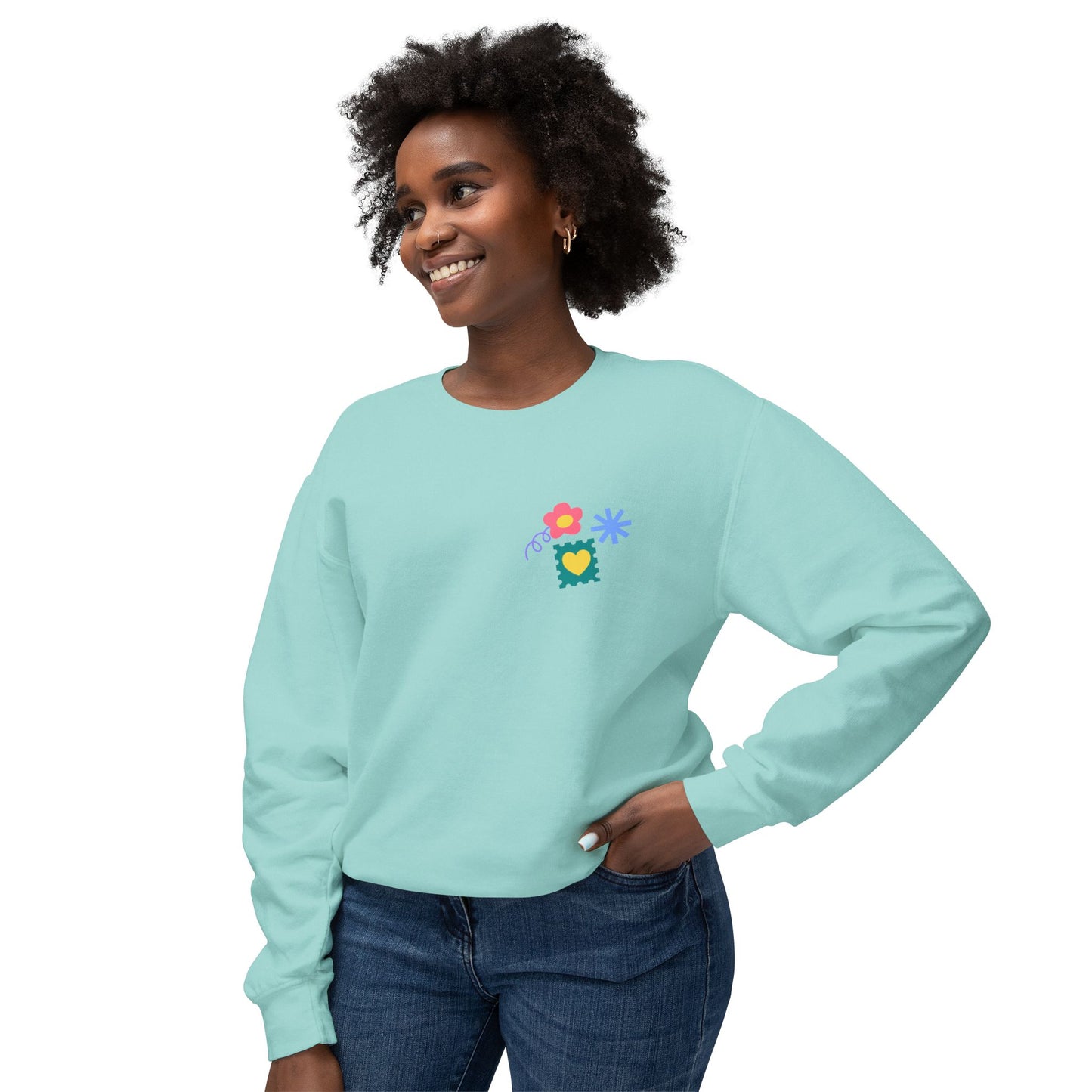 Flowers, Heart, Rainbow, Happy Face - Unisex Lightweight Crewneck Sweatshirt - 11485
