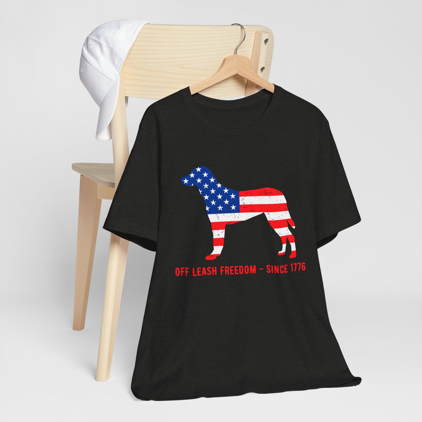 Patriotic Dog Lover Tee | Off Leash Freedom T-shirt, Dog Graphic Shirt, Fourth of July Gift, Casual Wear, Pet Lover Apparel - 13790