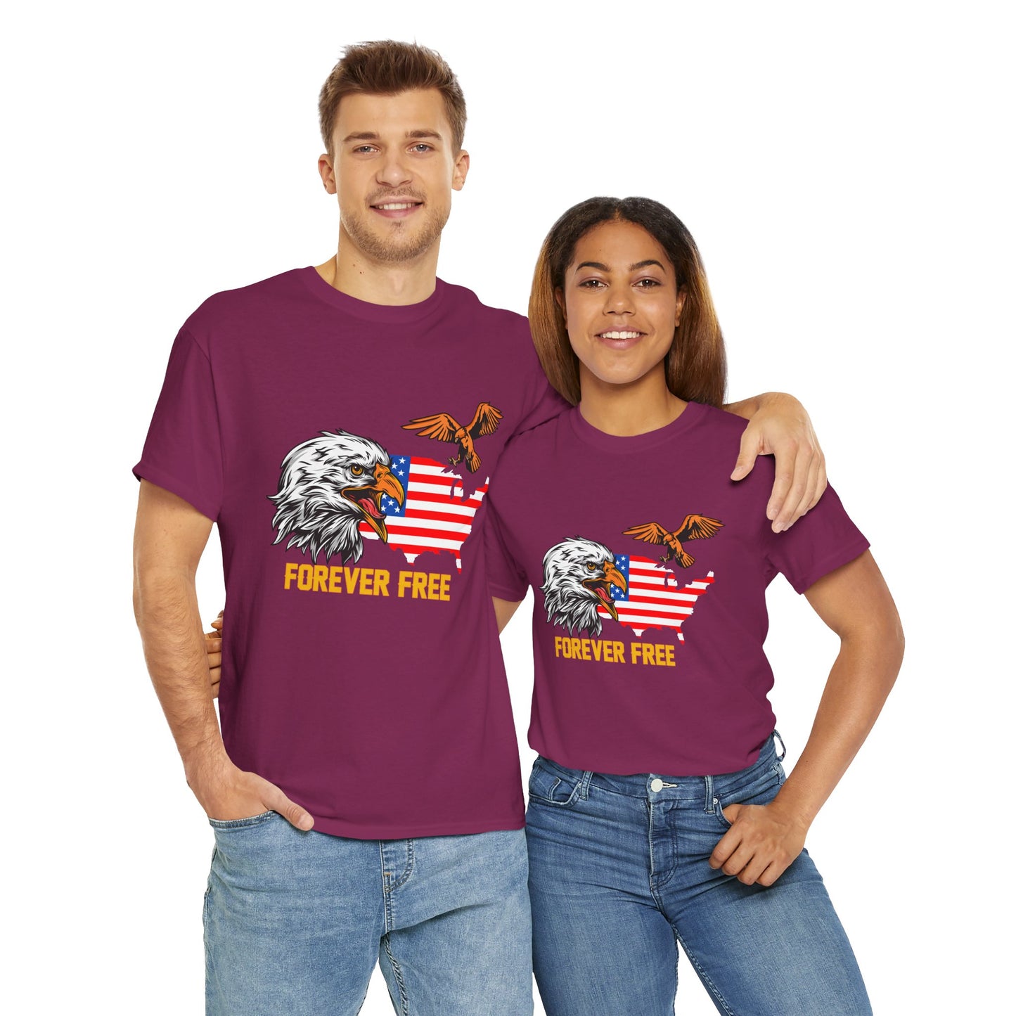 Unisex Heavy Cotton Tee with "Forever Free" Design - Perfect for Patriotic Events, July 4th Celebrations, Gifts, Summer Wear, Casual Outfits - 13692