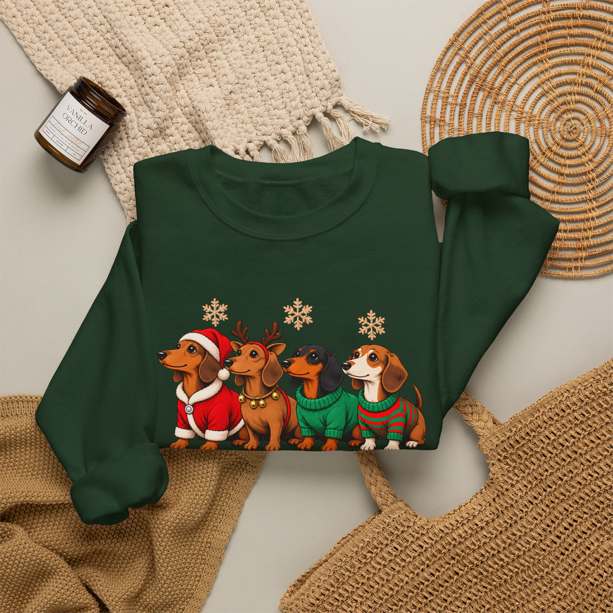 Dachshund Through the Snow Sweatshirt, Cute Christmas Dog Crewneck - 14566
