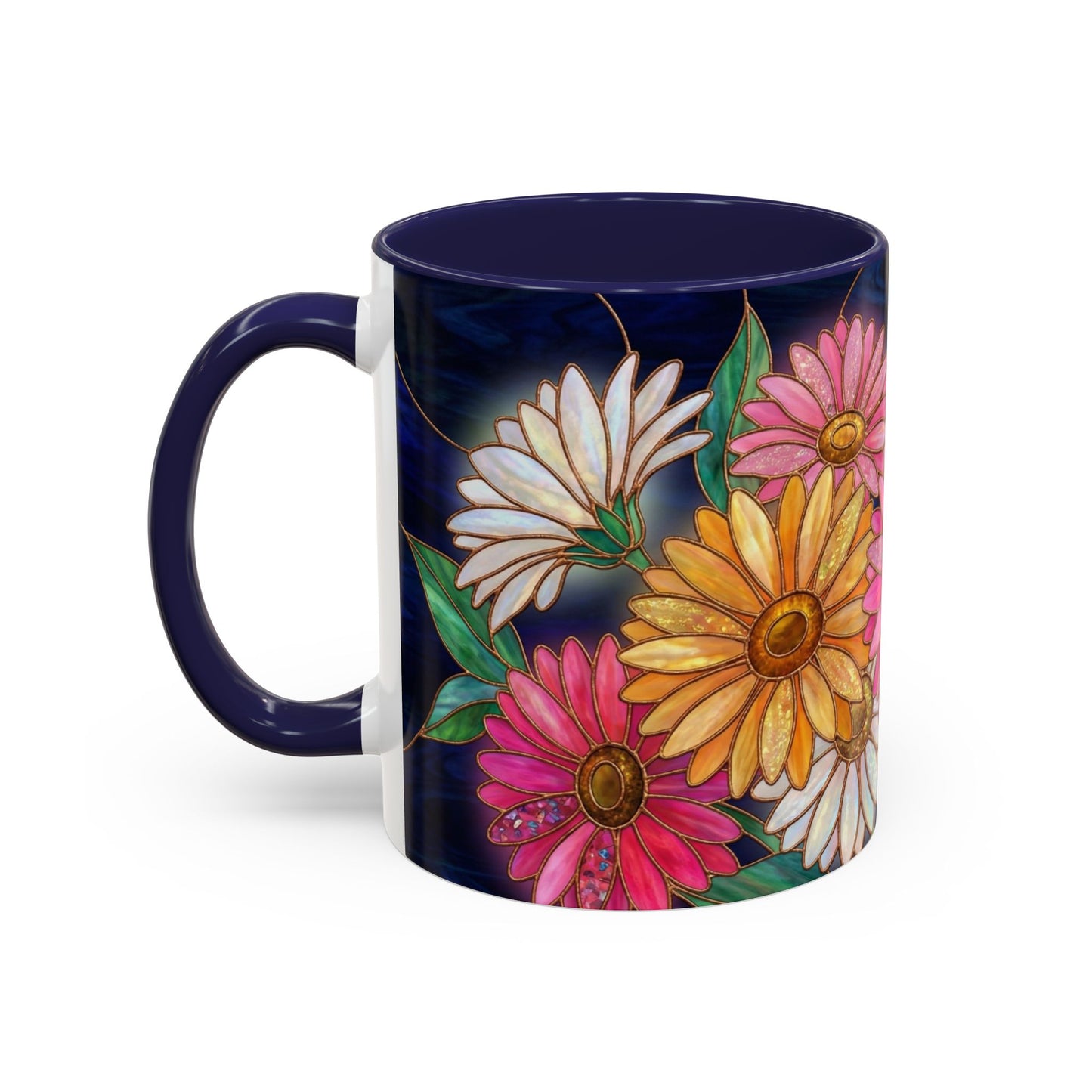 Gerbera Daisy Floral Accent Coffee Mug — Stained Glass Design (11/15 oz) - 14568