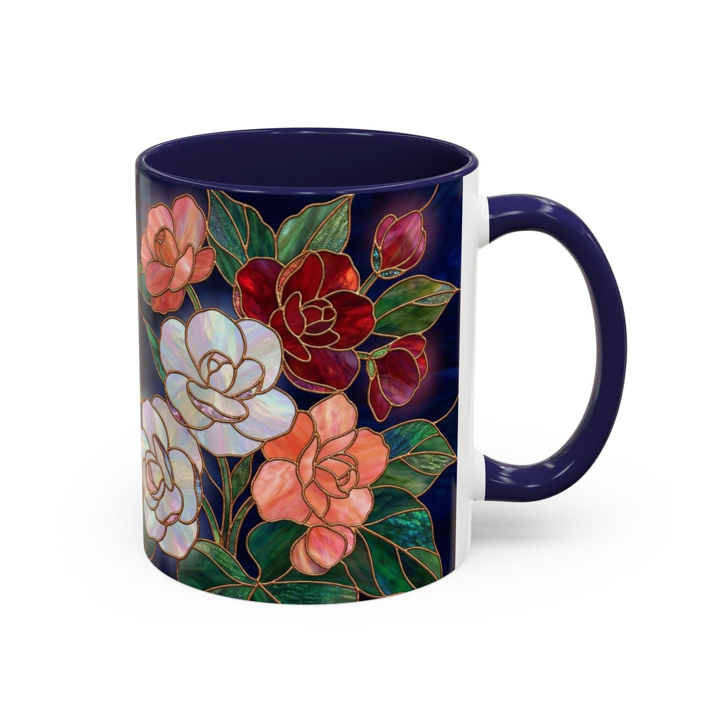 Begonia Floral Accent Coffee Mug – Stained Glass Design 11/15oz - 14555