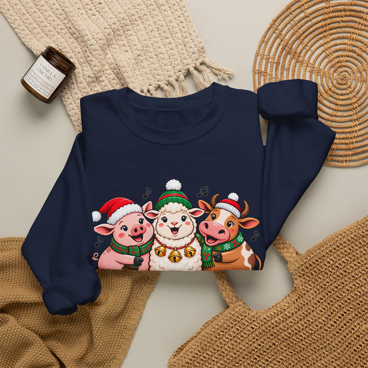 Christmas Farm Animal Friends Sweatshirt, Cute Holiday Crewneck - 14560