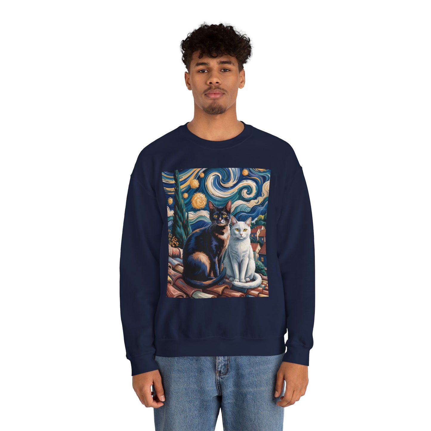 Van Gogh Style Cat Art Sweatshirt - Cozy Unisex Crewneck, Valentines Day Gift for Cat Lovers - 14764