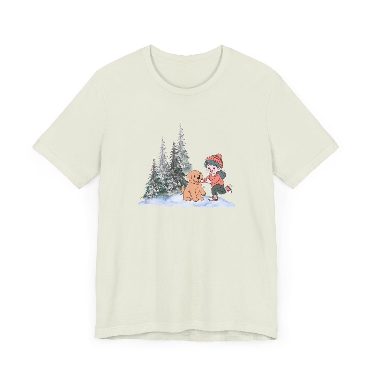 Winter Trees, Girl & Puppy - Unisex Jersey Short Sleeve Tee - 10279