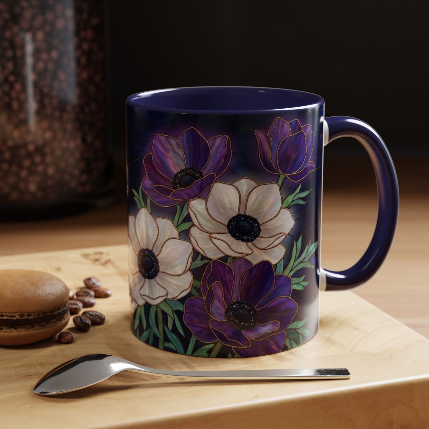 Floral Anemone Accent Coffee Mug — Stained Glass Design 11/15oz - 14552