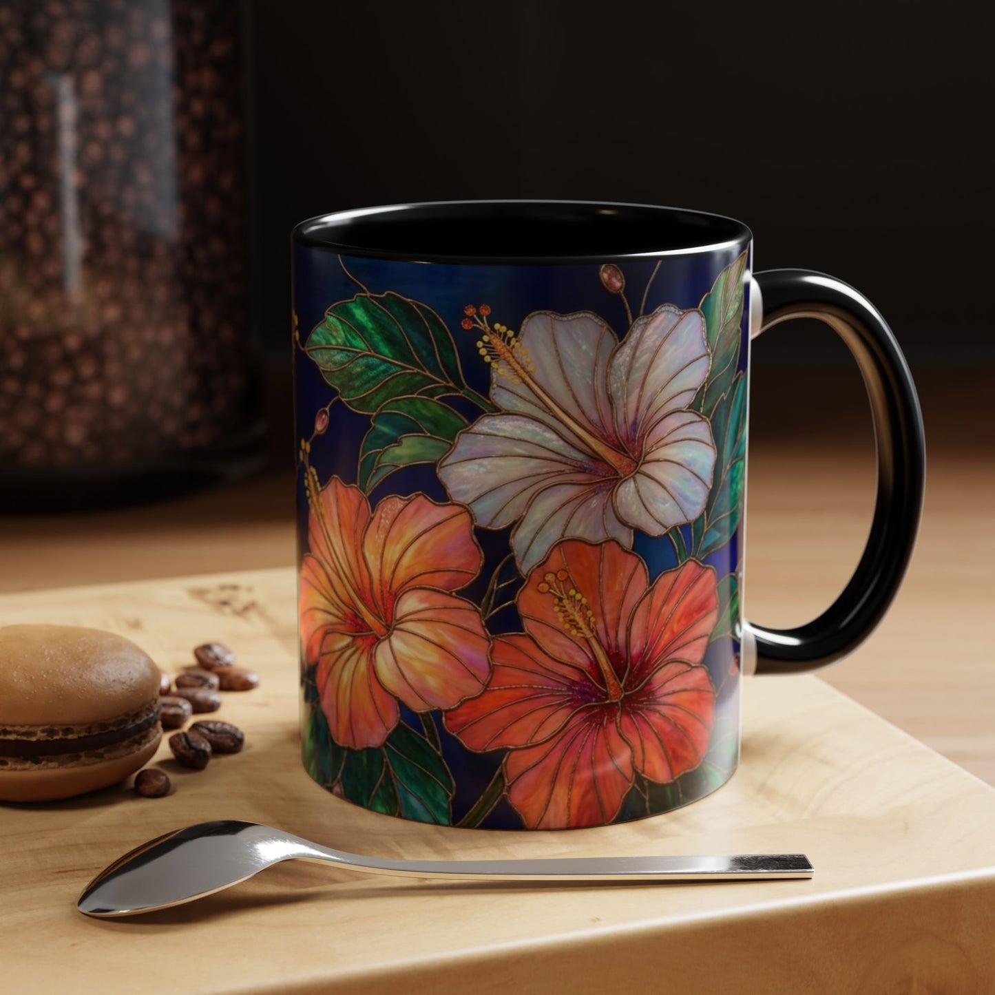 Hibiscus Bloom Accent Coffee Mug — Stained Glass Design  11/15oz - 14569