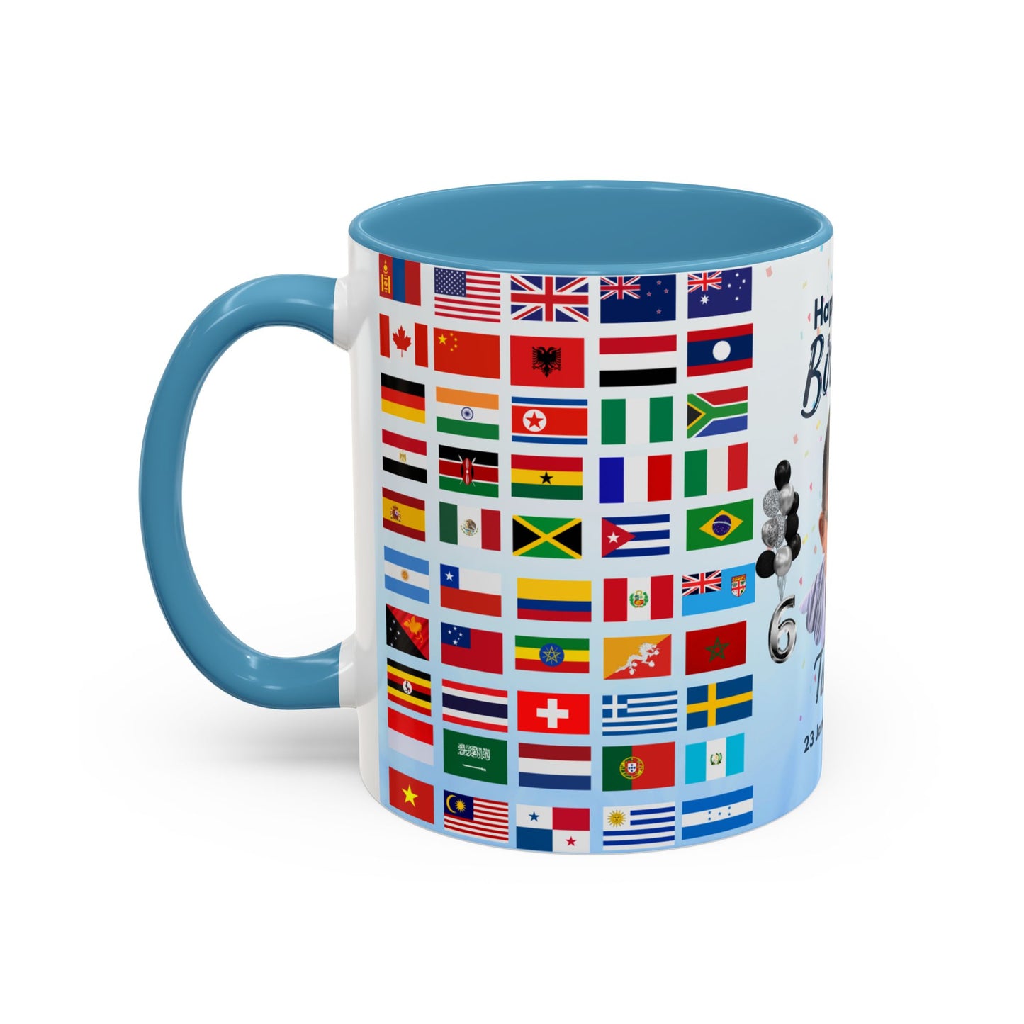 Kids, Happy Birthday, World Flag Fan, Details Customizable - Accent Coffee Mug (11, 15oz) - 11232