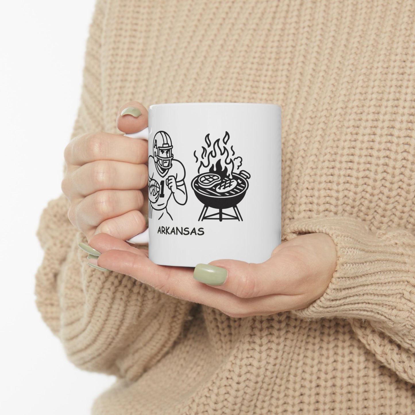 "In Arkansas, we like our football like we like our BBQ—hot and spicy."  Ceramic Mug - 13348