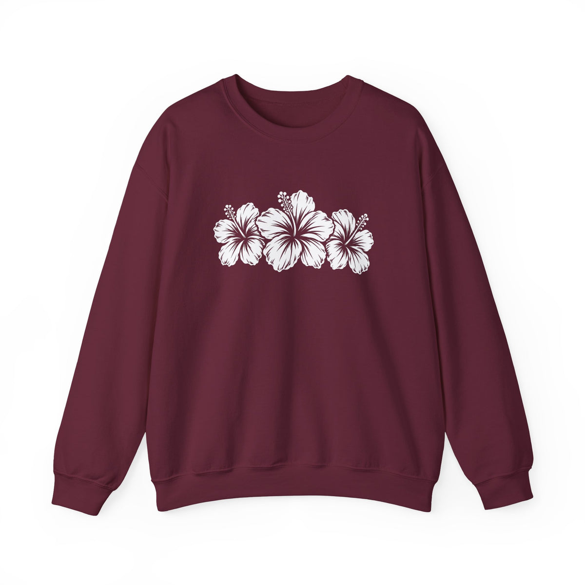Hibiscus Floral Crewneck Sweatshirt,  Tropical Flower Graphic - 14996