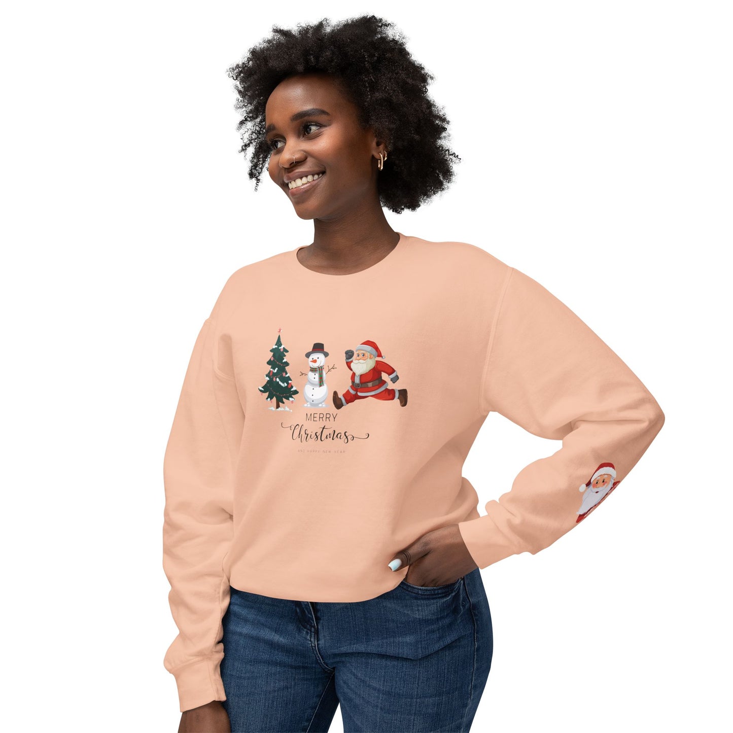 Christmas Tree, Snowman & Santa - Unisex Lightweight Crewneck Sweatshirt - 10392