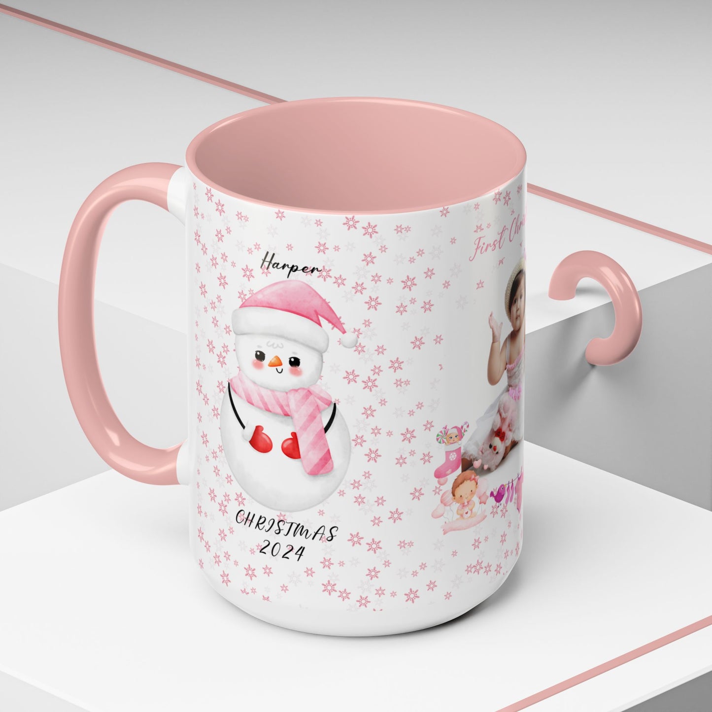 First Christmas, Baby Girl, Customizable - Accent Coffee Mug (11, 15oz) - 10001