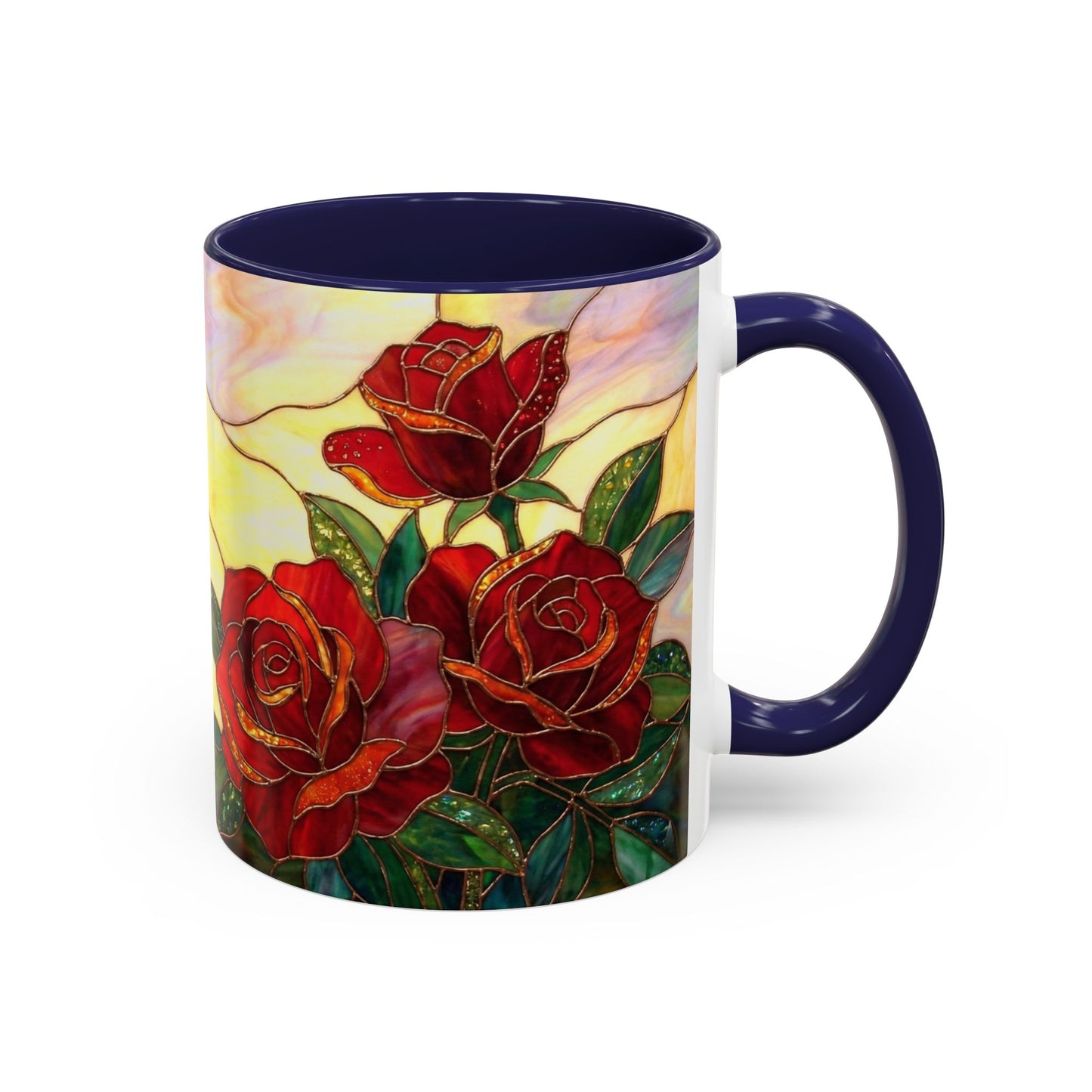 Rose Stained Glass Accent Coffee Mug – Red Roses Floral 11/15oz - 14539
