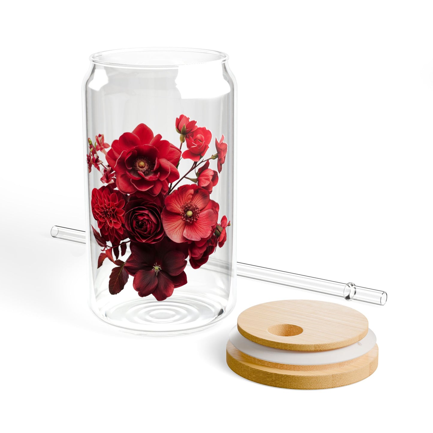 Passionate Red Flowers,  Customizable - Sipper Glass, 16oz