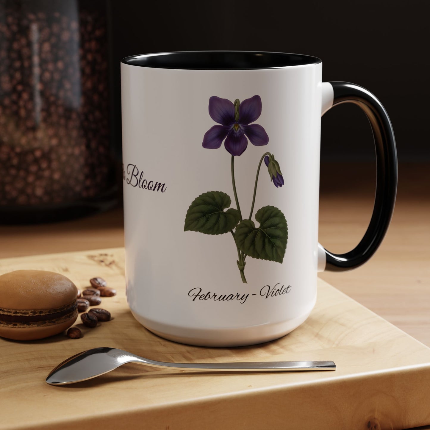 February Birth Flower Violet Mug – Personalized Name Coffee Cup - 14695