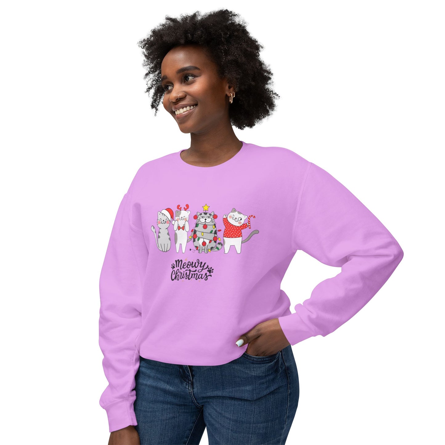 Meowy Christmas - Unisex Lightweight Crewneck Sweatshirt