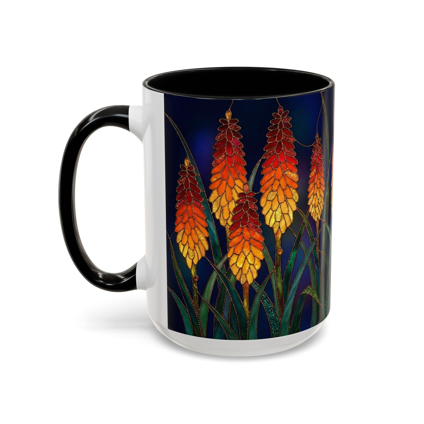 Red Hot Poker Floral Coffee Mug — Stained Glass Design (11/15oz) - 14585