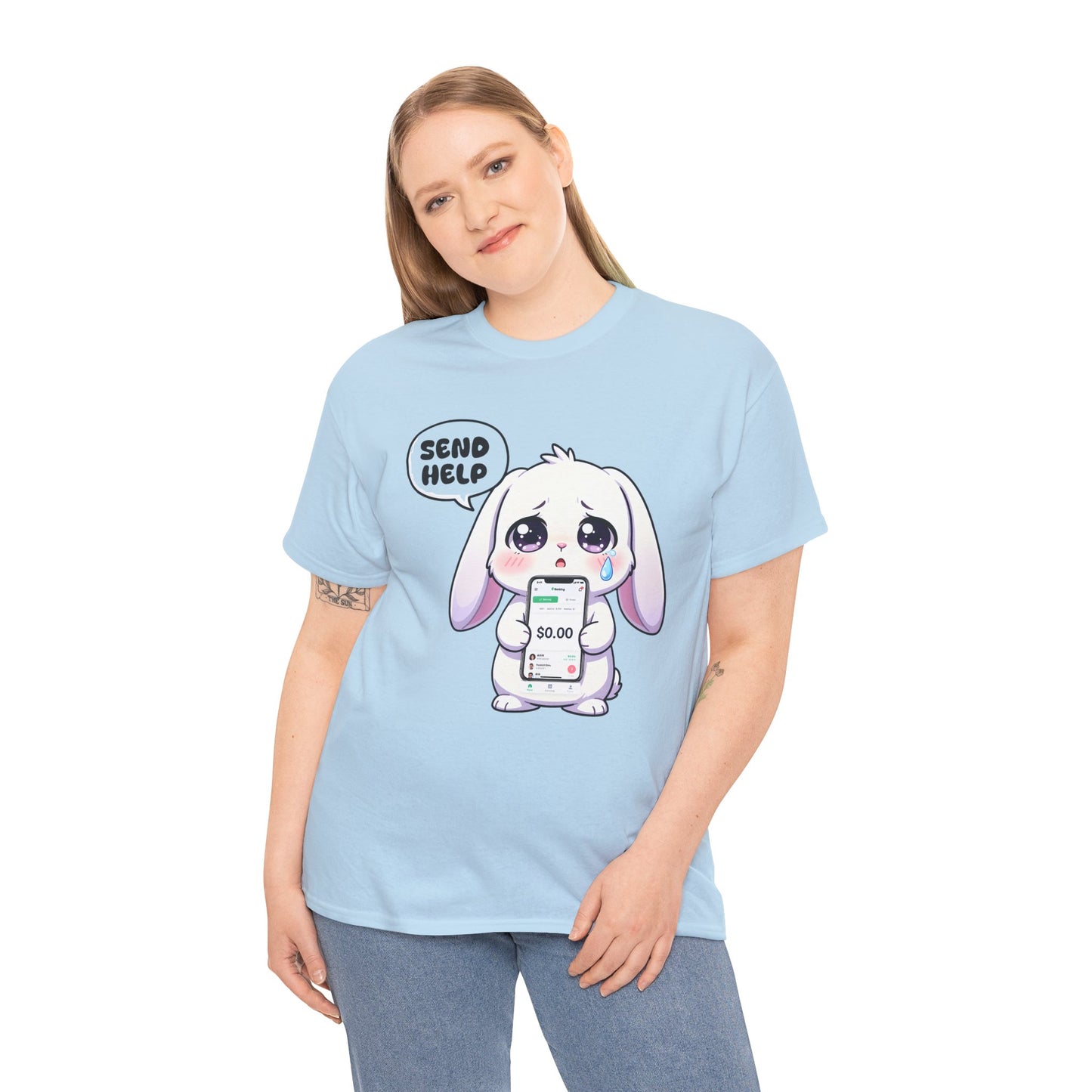 Funny Bunny T-Shirt – “Send Help” Kawaii Broke Money Humor Tee Gift - 14854