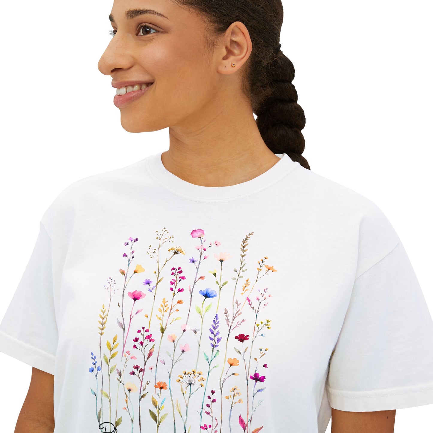 Bloom Anyway Wildflower Boxy Tee, Women’s Watercolor Floral T-Shirt - 14959