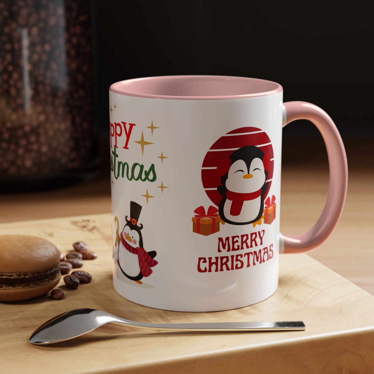 Penguins, Merry Christmas - Accent Coffee Mug (11, 15oz)