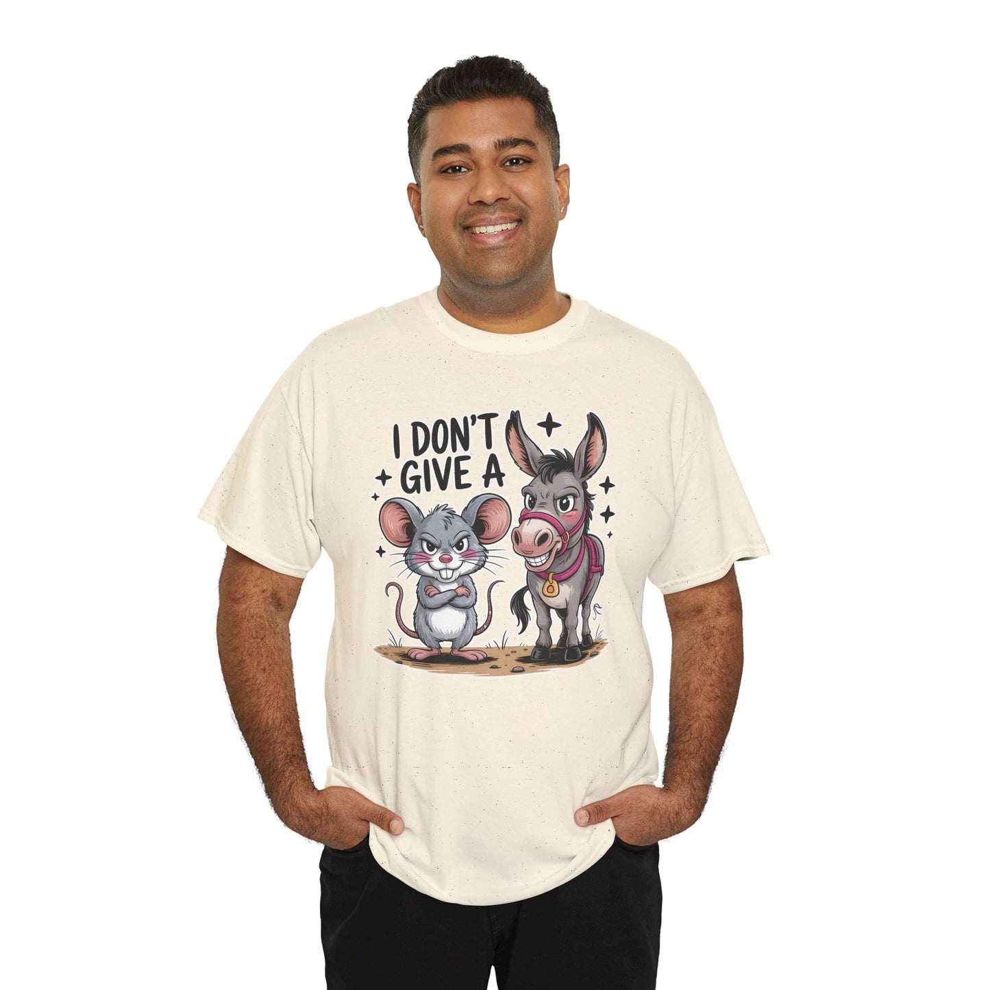 Funny Animal T-Shirt – “I Don’t Give a…” Mouse & Donkey Sarcastic Humor Tee Gift - 14856