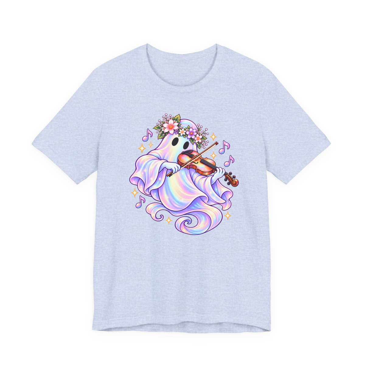 Ghost Violin T-Shirt, Cute Pastel Floral Music Lover Tee - 14528